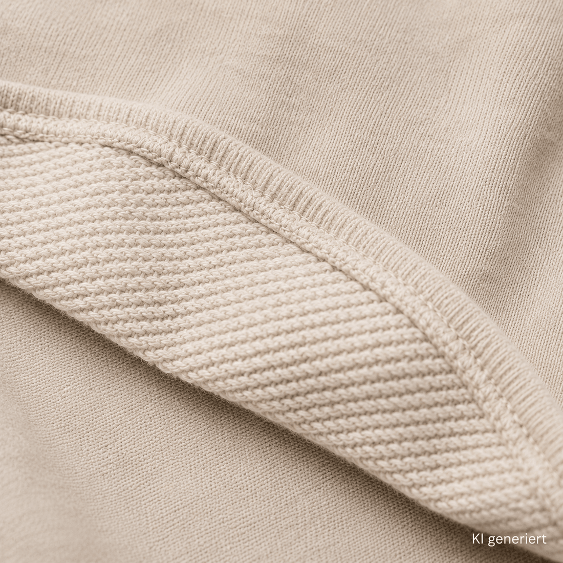 Nahaufnahme einer French-Terry-Stoffstruktur mit sichtbaren weichen Schlingen auf der Innenseite und feiner Strickstruktur.