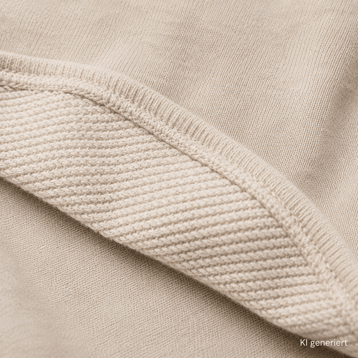Nahaufnahme einer French-Terry-Stoffstruktur mit sichtbaren weichen Schlingen auf der Innenseite und feiner Strickstruktur.